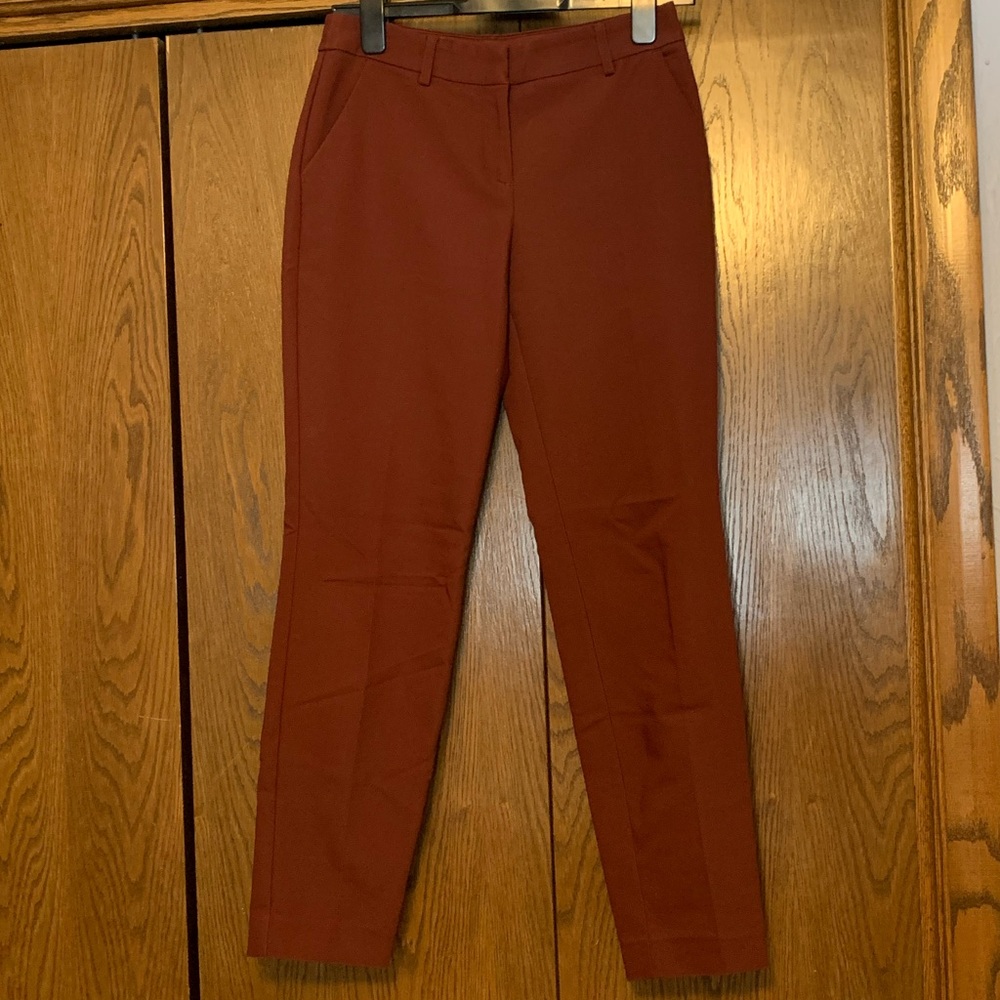 {Express} Burgundy Columnist Skinny Mid Rise Trousers
